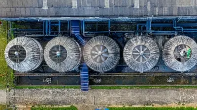 aerial view wastewater plant silos