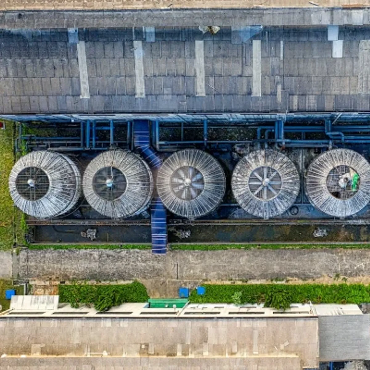 aerial view wastewater plant silos