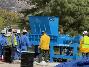An industrial shredder that is used for items like car batteries