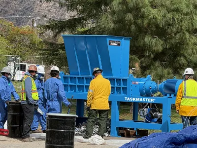 An industrial shredder that is used for items like car batteries
