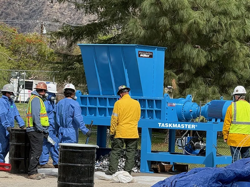 An industrial shredder that is used for items like car batteries