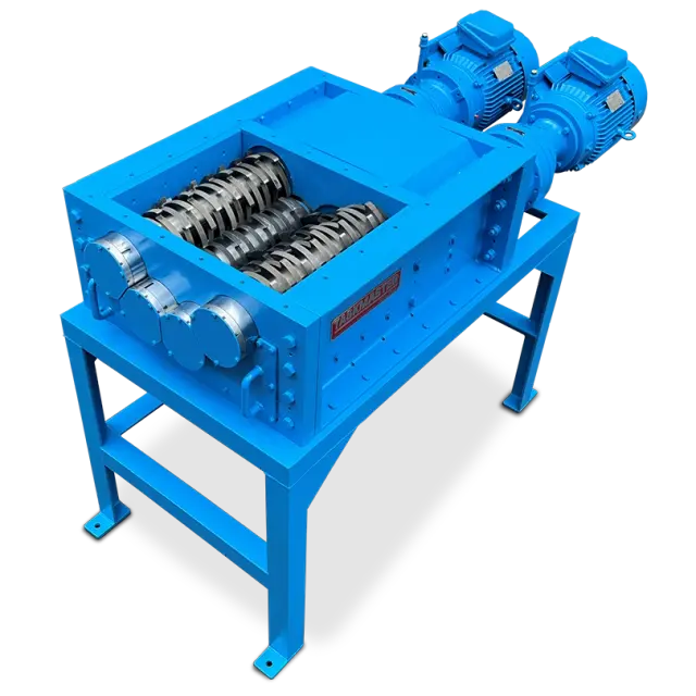 This overhead view of the Taskmaster QS2400 Quad Shredder without the hopper shows clearly all four shafts for precise downsizing of materials.