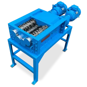 This overhead view of the Taskmaster QS2400 Quad Shredder without the hopper shows clearly all four shafts for precise downsizing of materials.