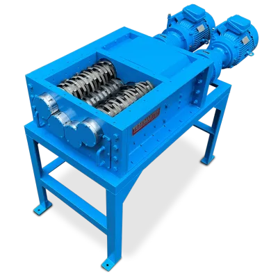 This overhead view of the Taskmaster QS2400 Quad Shredder without the hopper shows clearly all four shafts for precise downsizing of materials.