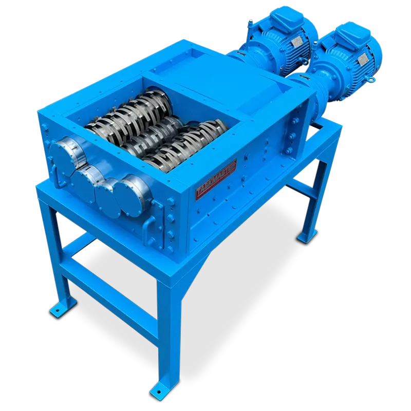 This overhead view of the Taskmaster QS2400 Quad Shredder without the hopper shows clearly all four shafts for precise downsizing of materials.