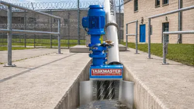 TASKMASTER® channel grinder and SPIRALIFT® screw conveyor in an open headworks channel at a correctional facility