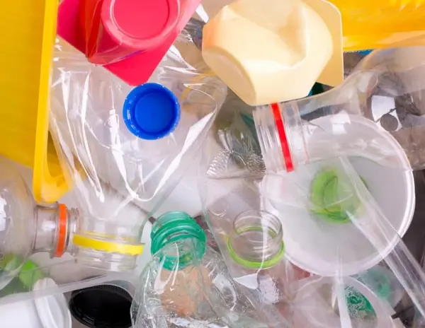 Pile of plastic bottles and snack containers