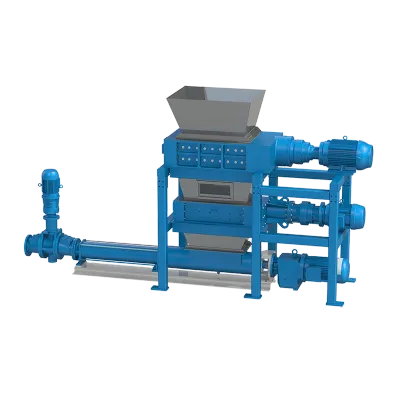 An illustration of the Taskmaster Food Waste Disposal System which includes Taskmaster twin shaft shredders in two stages and a Super Shredder grinder.