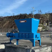 TASKMASTER TM3000 industrial shredder installed outdoors at a Los Angeles-area wildfire debris cleanup site.