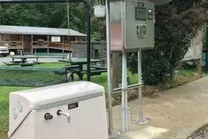 water filter outside with tree