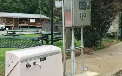 water filter outside with tree