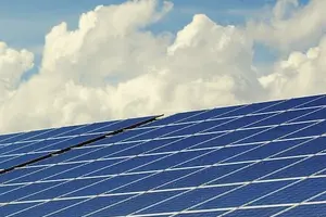 solar panels on roof blue sky