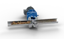 Cutaway of a PIPELINE DELUMPER PD04 installed in a pipe, with large lumps entering on one side and leaving as fine particles on the other