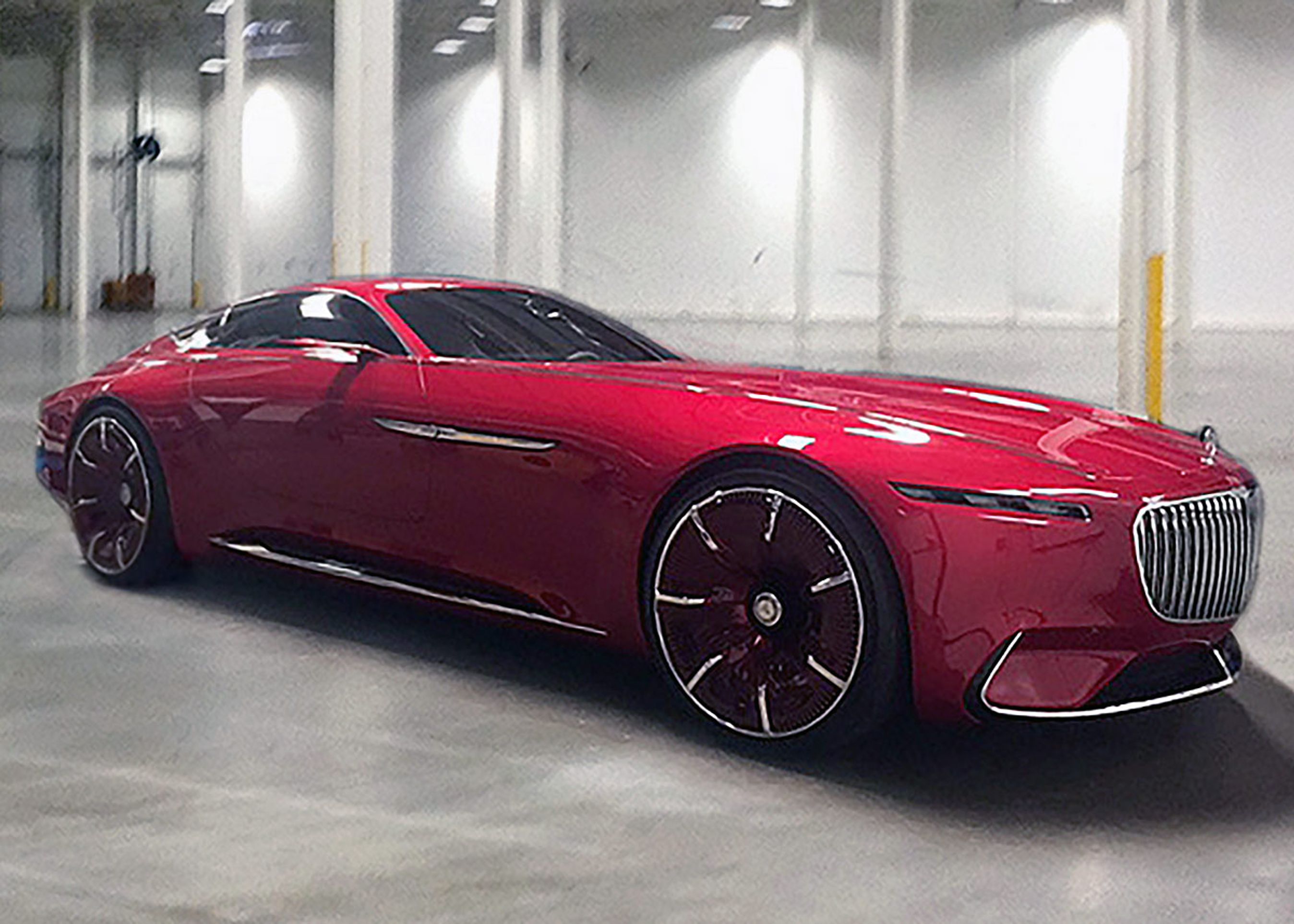 Mercedes-Maybach Vision 6 har ikke blot en dramatisk profil; den har også en vild front med dens massive grill, der omkranses af smalle LED-lygter. Foto: Lehmann