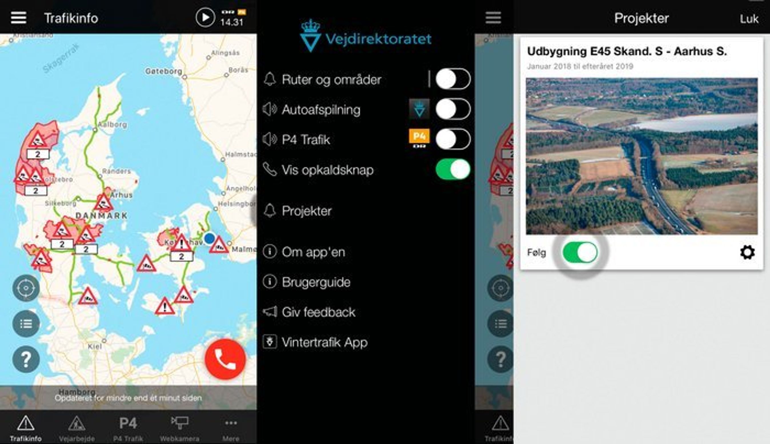 Vejdirektoratets trafik-app giver hurtig information.