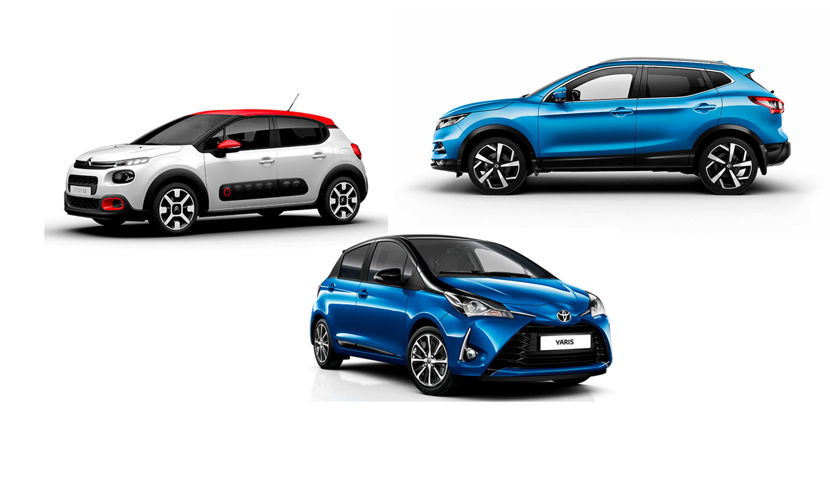 Bilernes top fire i februar omfatter Citroën C3, Nissan Qashqai og Toyota Yaris. Den fjerde er Peugeot 208.