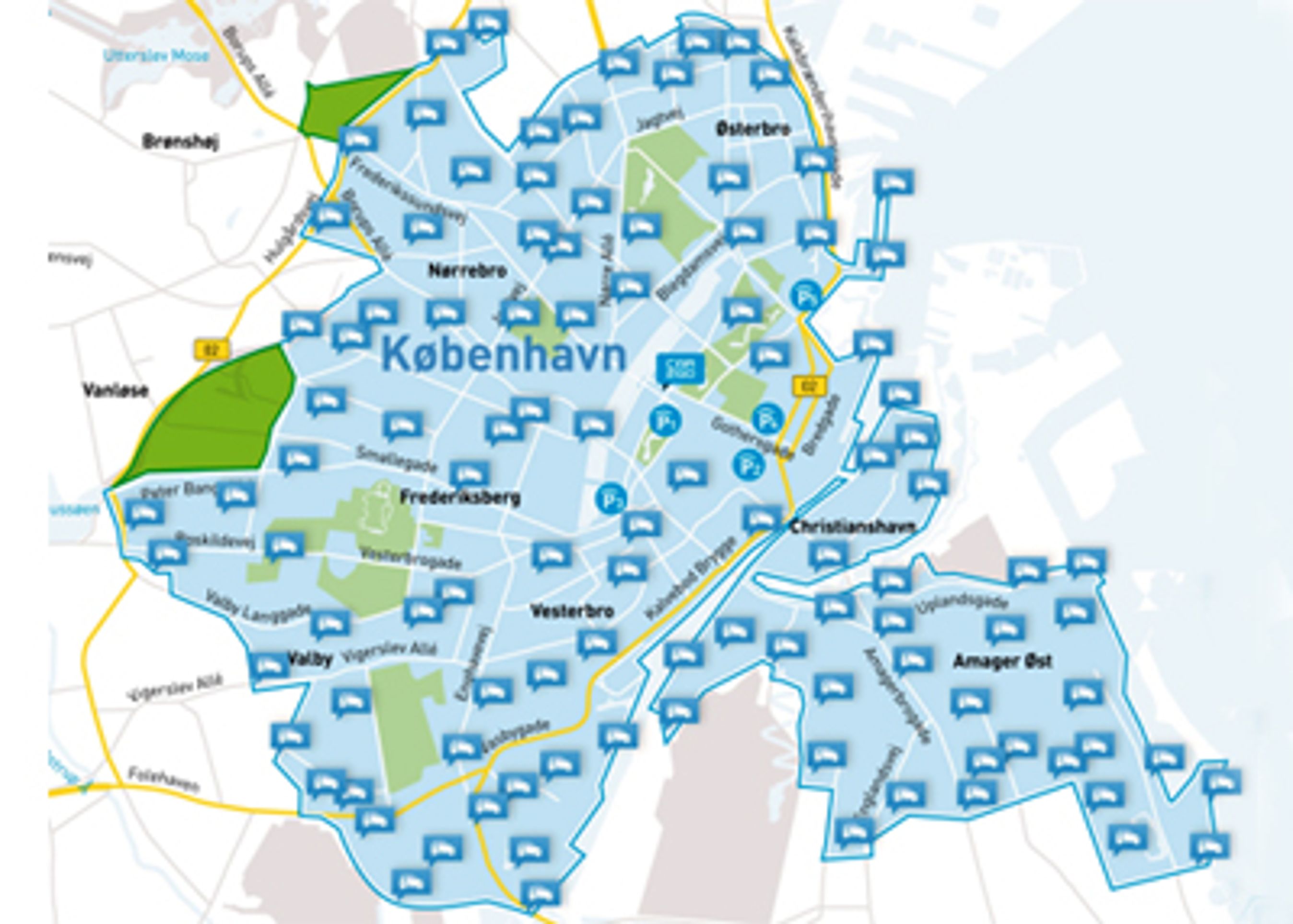 Car2gos "hjemmezone" omfatter nu også de to grønne områder på Frederiksberg og Bispebjerg.