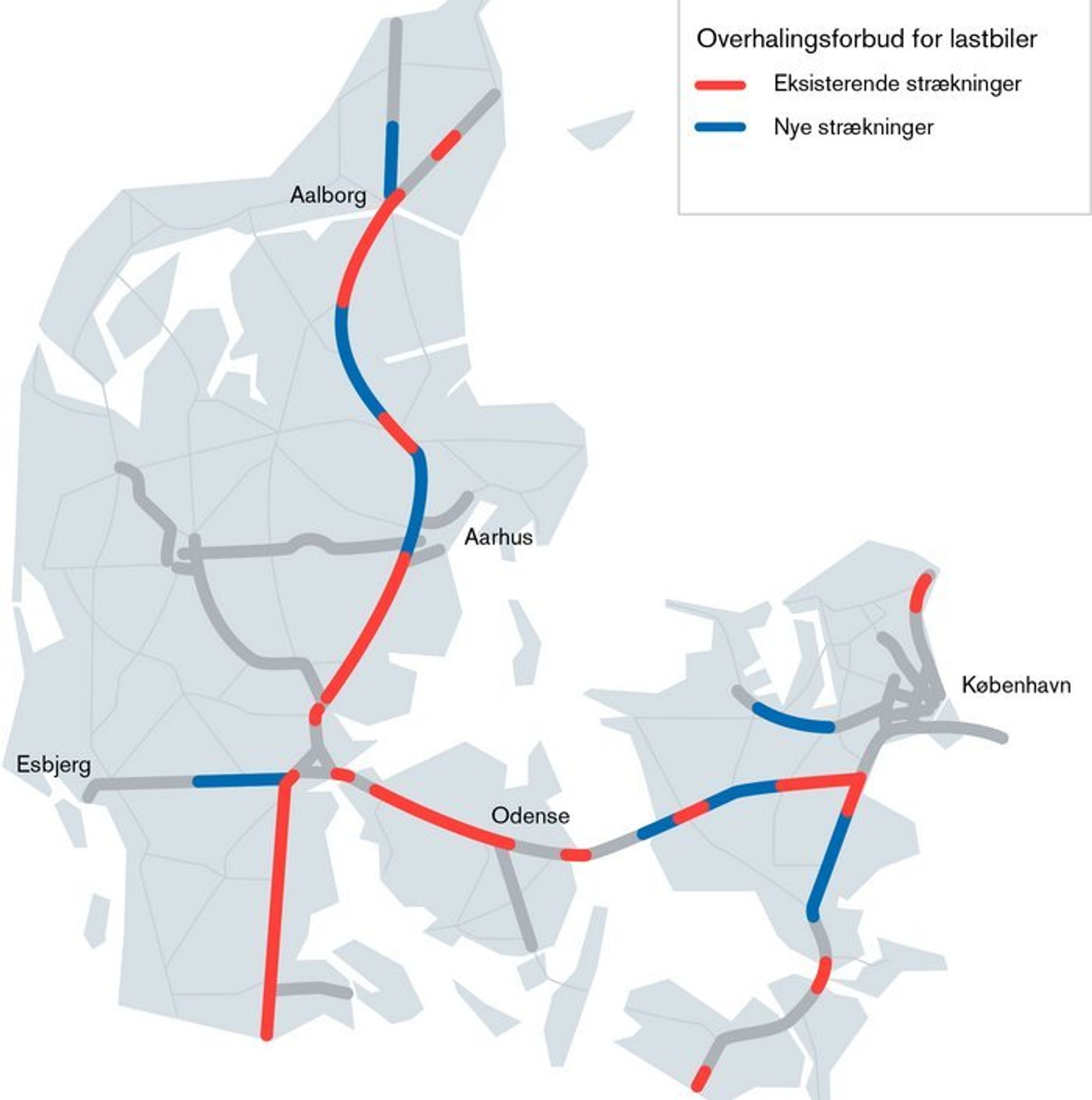 Oversigt over, hvor der er og kommer overhalingsforbud.