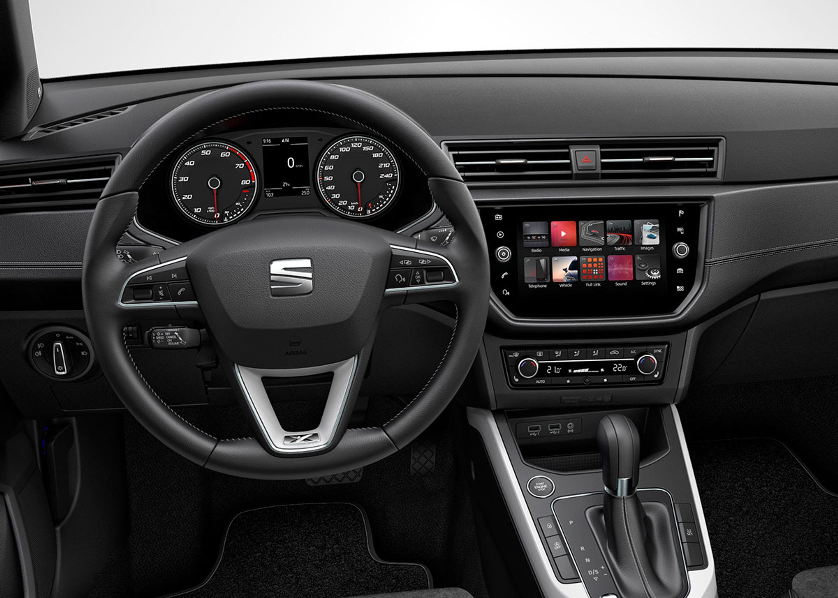 Teknologisk set svarer Arona til Ibiza, men man sidder højere, og midterkonsollen er også placeret højere.