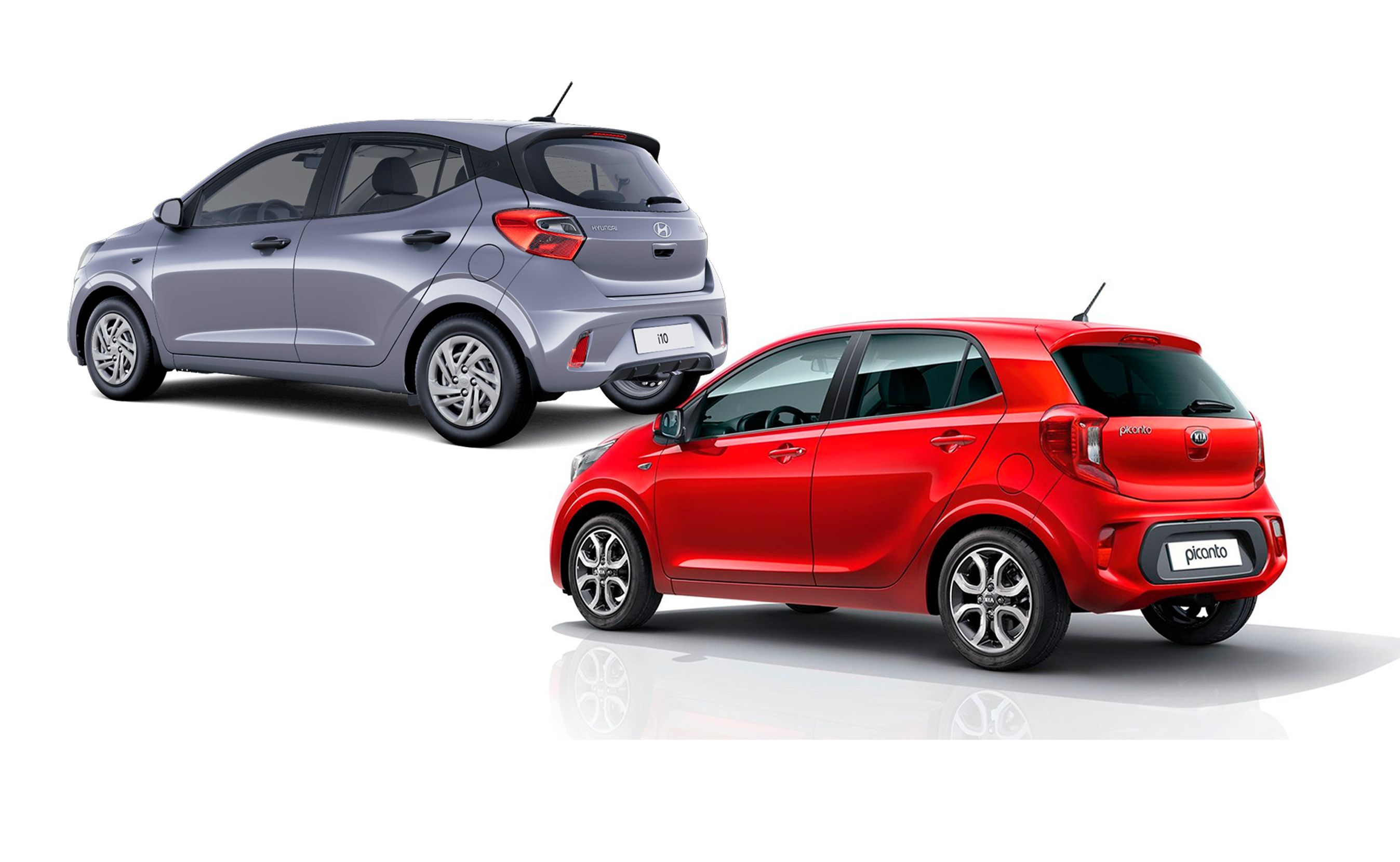 Rød og lilla mikrobil set bagfra.