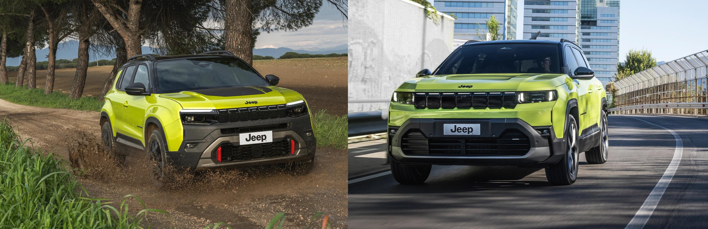 To grønlige Jeep-modeller kører mod hinanden.