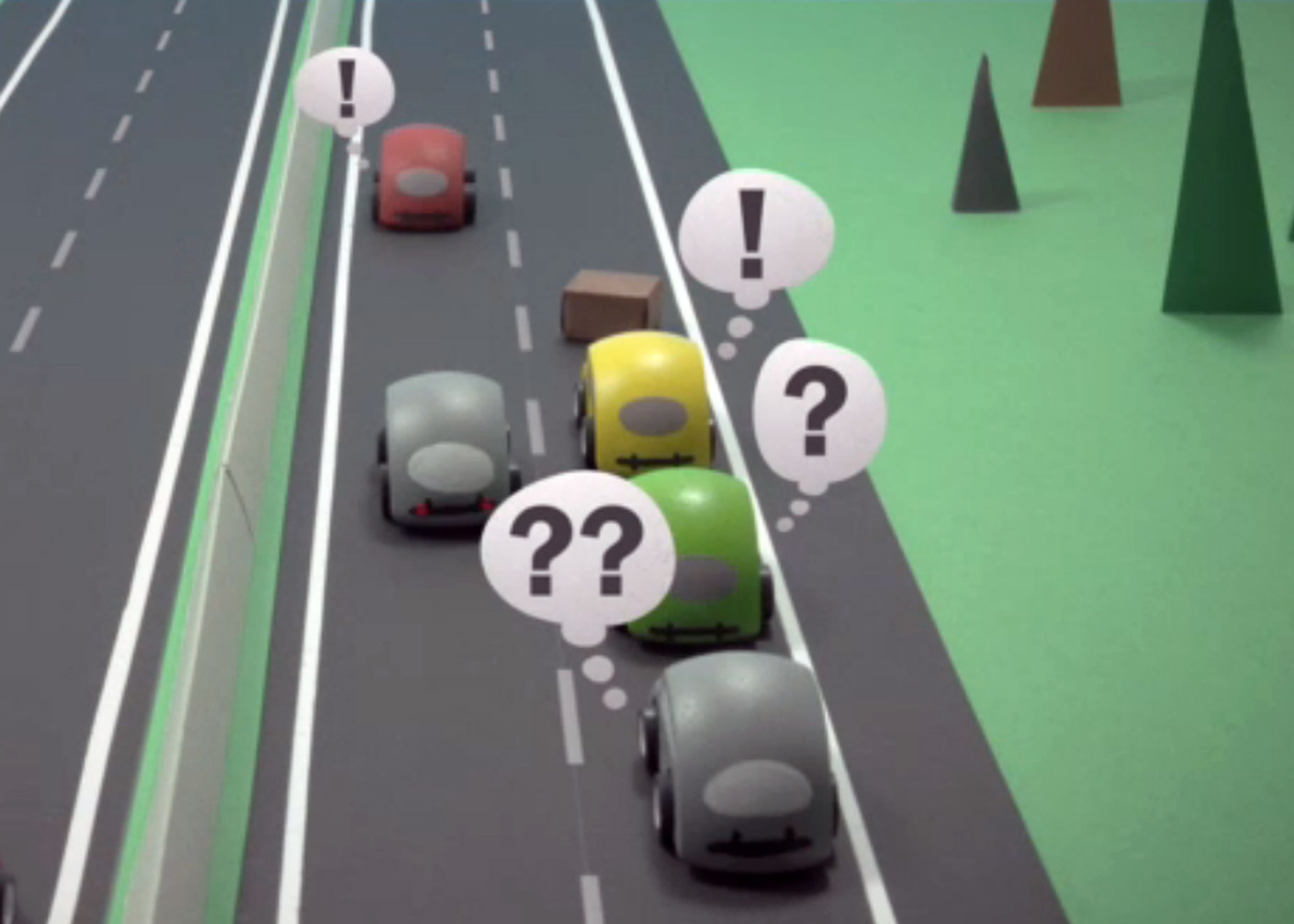 Det er ikke kun den bilist, der er er ved at få godset på forruden, det er farligt for. Alle efterfølgende biler kan også blvie presset ud i hurtige handlinger.