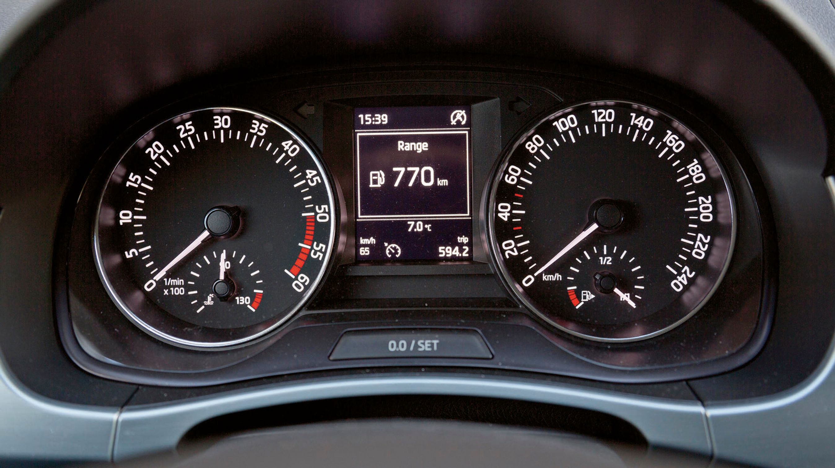 Speedometeret er svært at aflæse ved lave hastigheder. Omdrejningstælleren er næsten for fin i sin skala.