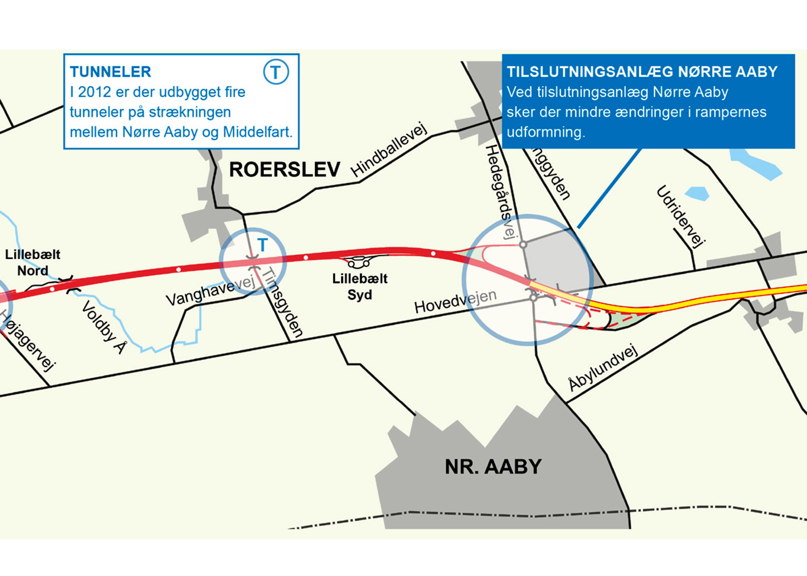 Den østlige del af udbygningen. Motrovejen skal også udvides fra Nørre Aaby til Odense Vest, men indtil videre er der ingen penge til det.