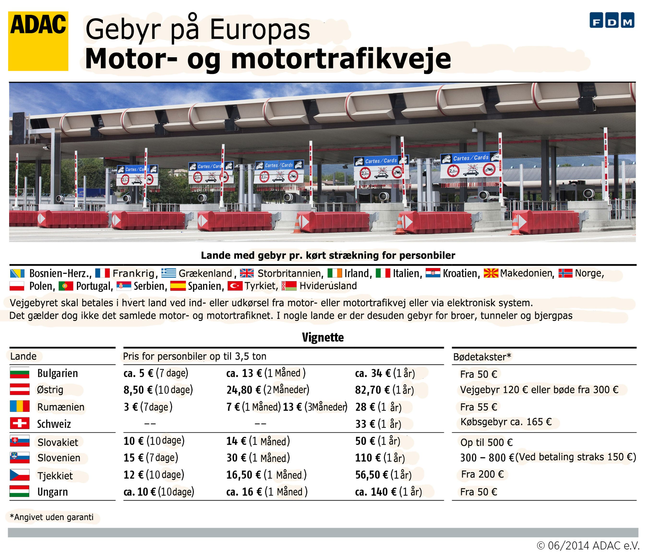 Mange lande kræver betaling for at benytte veje, broer, tunneller eller bjergpas. 