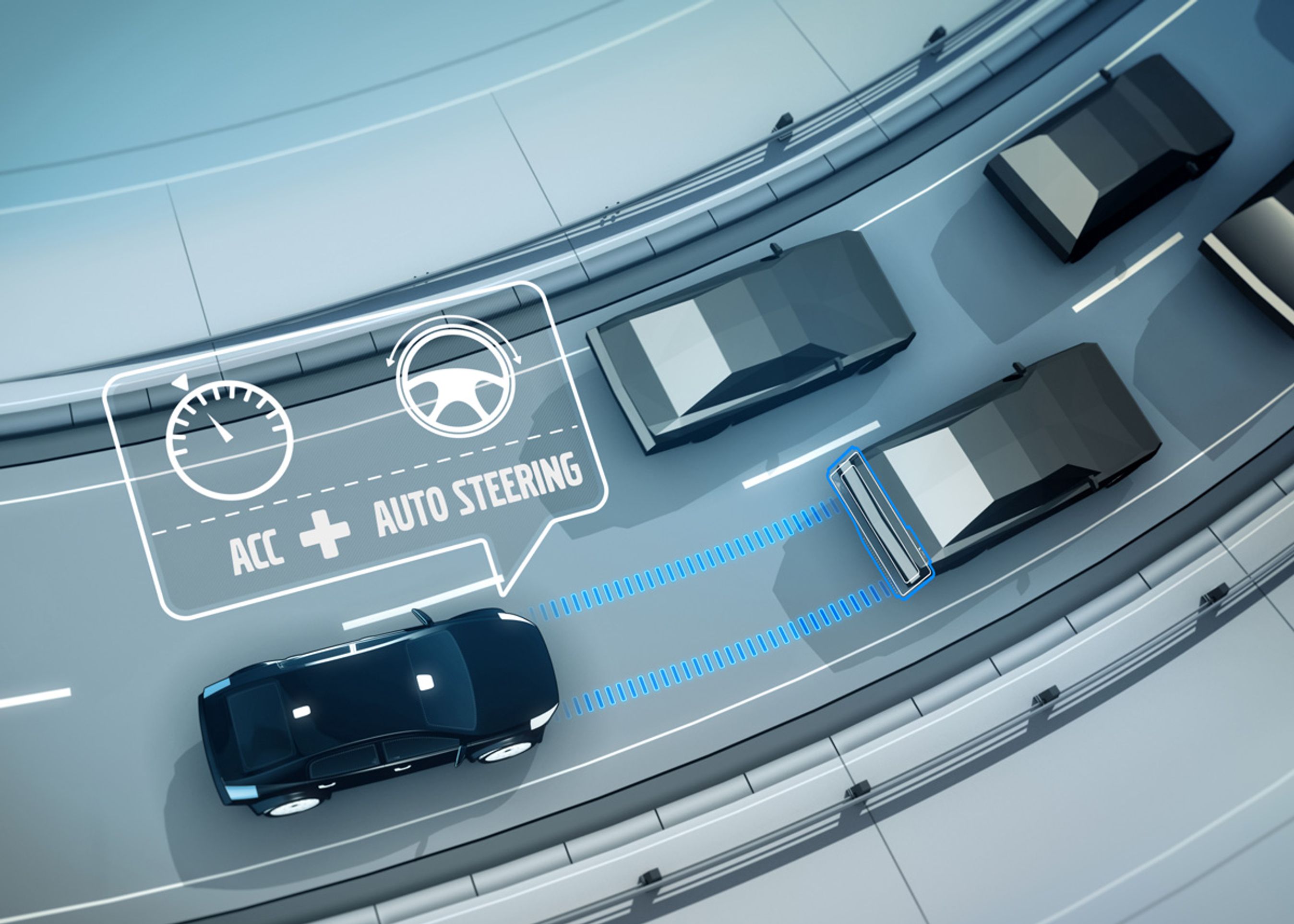Den adaptive fartpilot, som findes i forvejen, holder selv afstand, mens kamera og radar bedømmer den forankørende bils kurs.