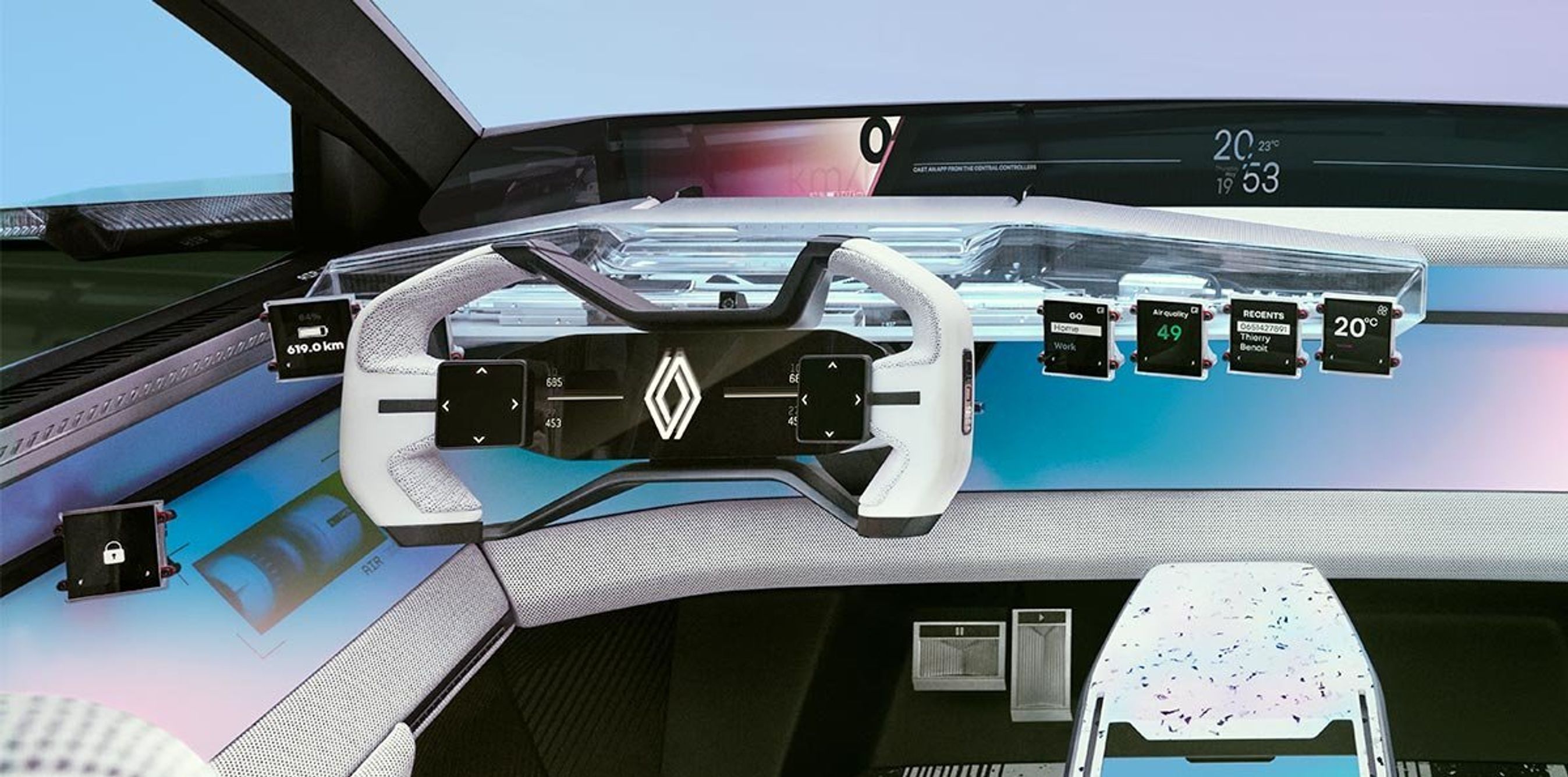 Ved førerpladsen har designerne moret sig med bl.a. at gøre teknikken bag instrumenterne synlig. Det slipper man for i den rigtige bil. Den får også et mere traditionelt rat, og trods formen her er der ikke tale om elektronisk styring, som Toyota og Lexus er på vej med. 