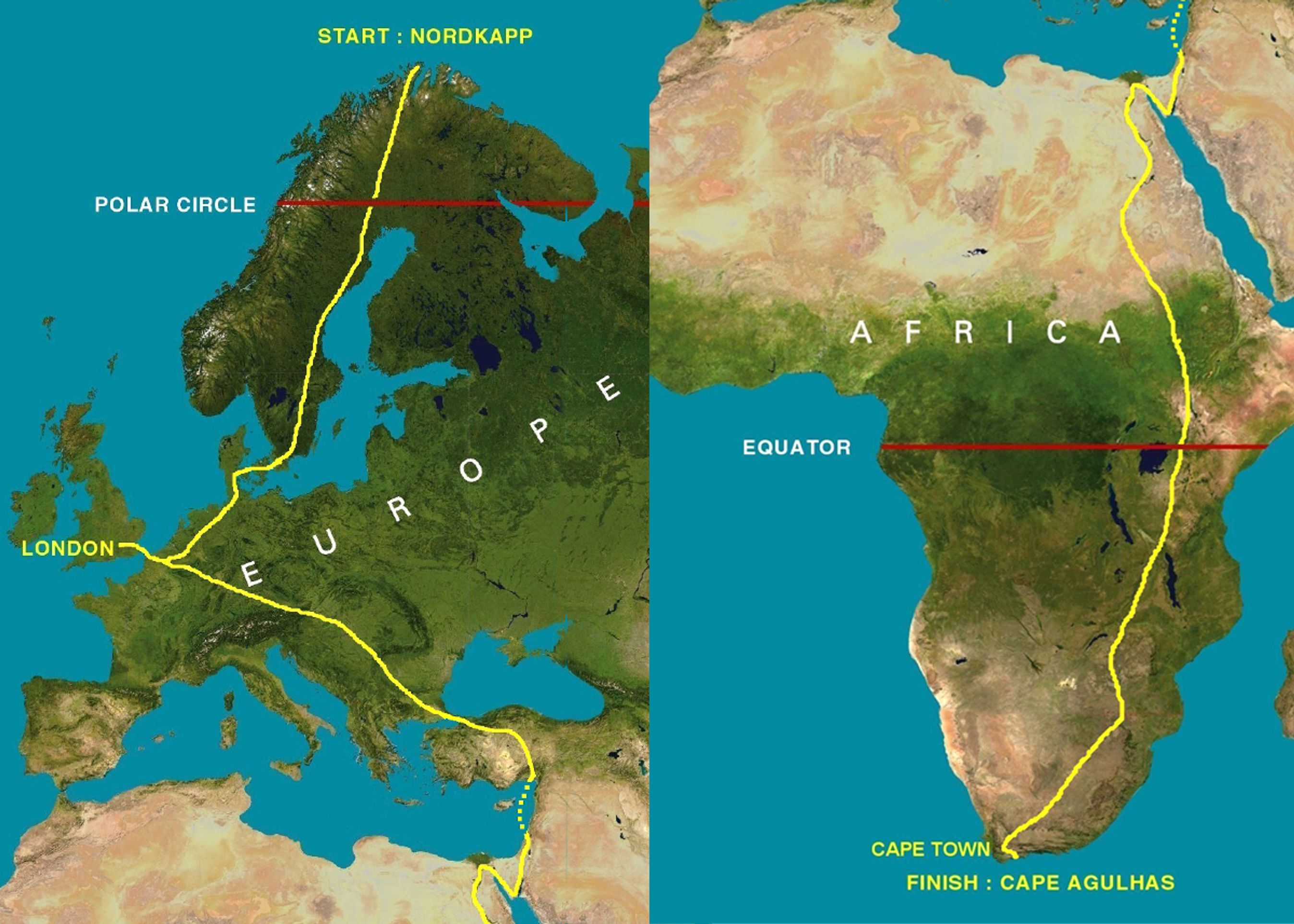 Den 20.000 km lange rute går gennem 24 lande.