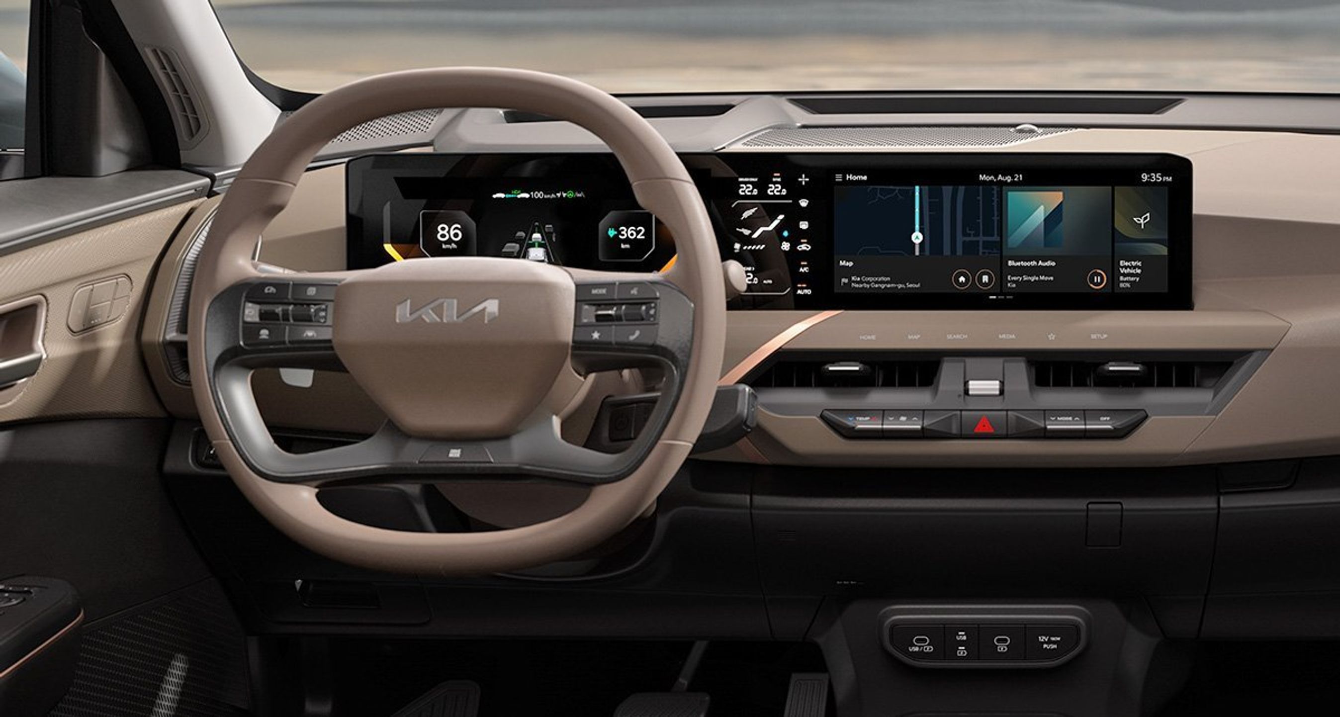 Førerpladsen i Kia EV5.