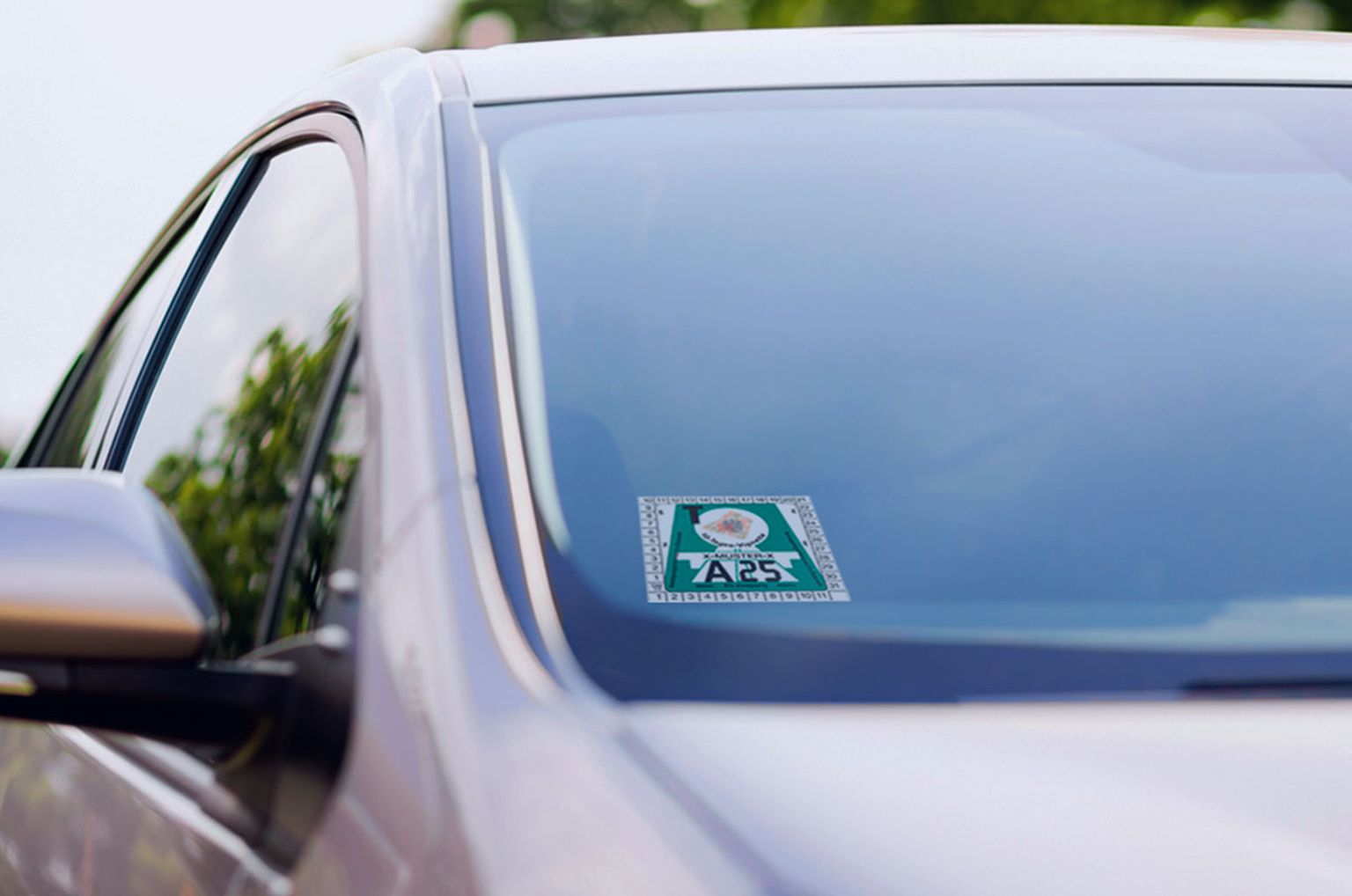 Vignet og miljømærkat tydeligt placeret i bilens forrude