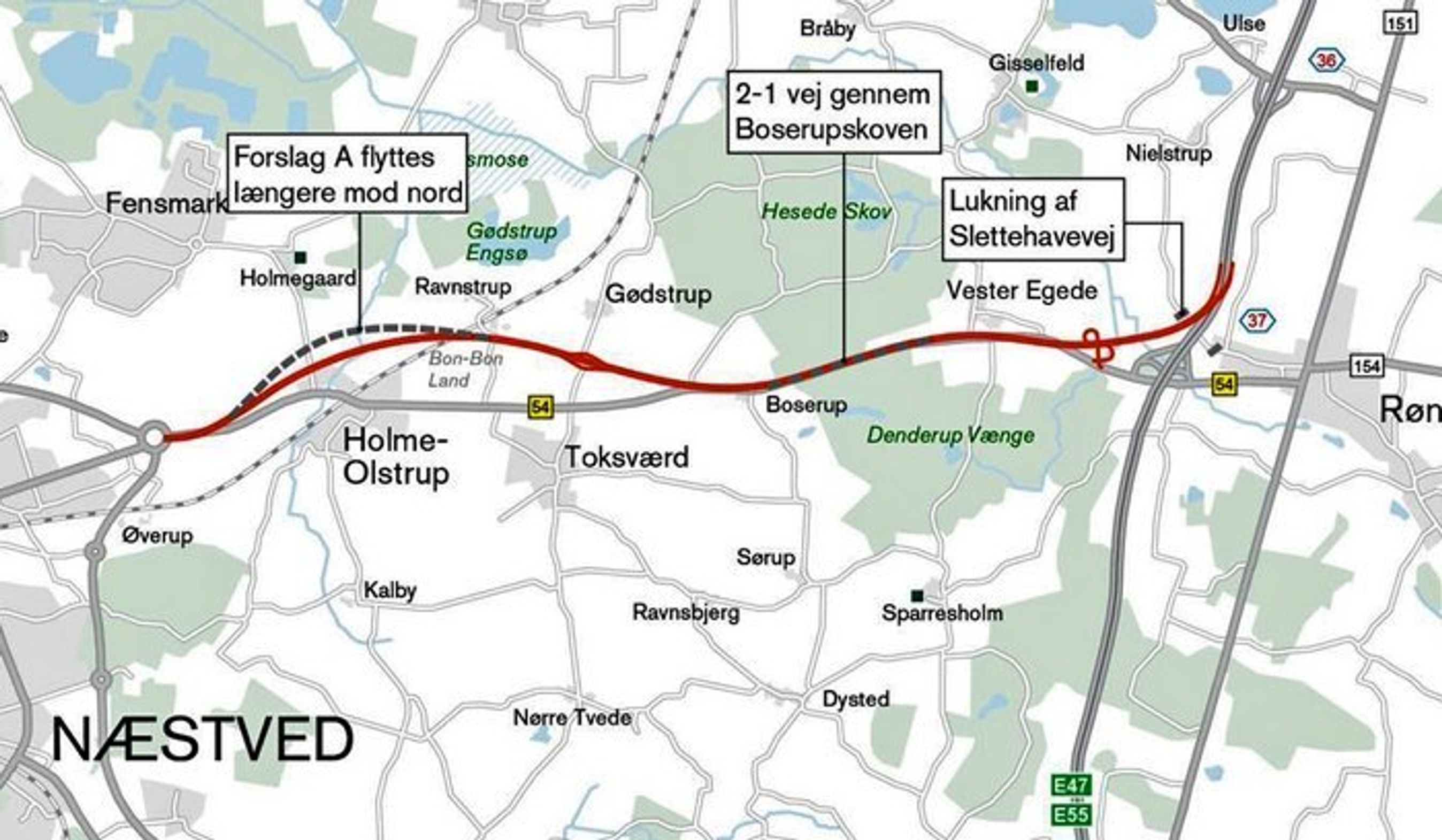 Sådan kommer Næstvedmotorvejen til at forløbe. En gang i fremtiden.