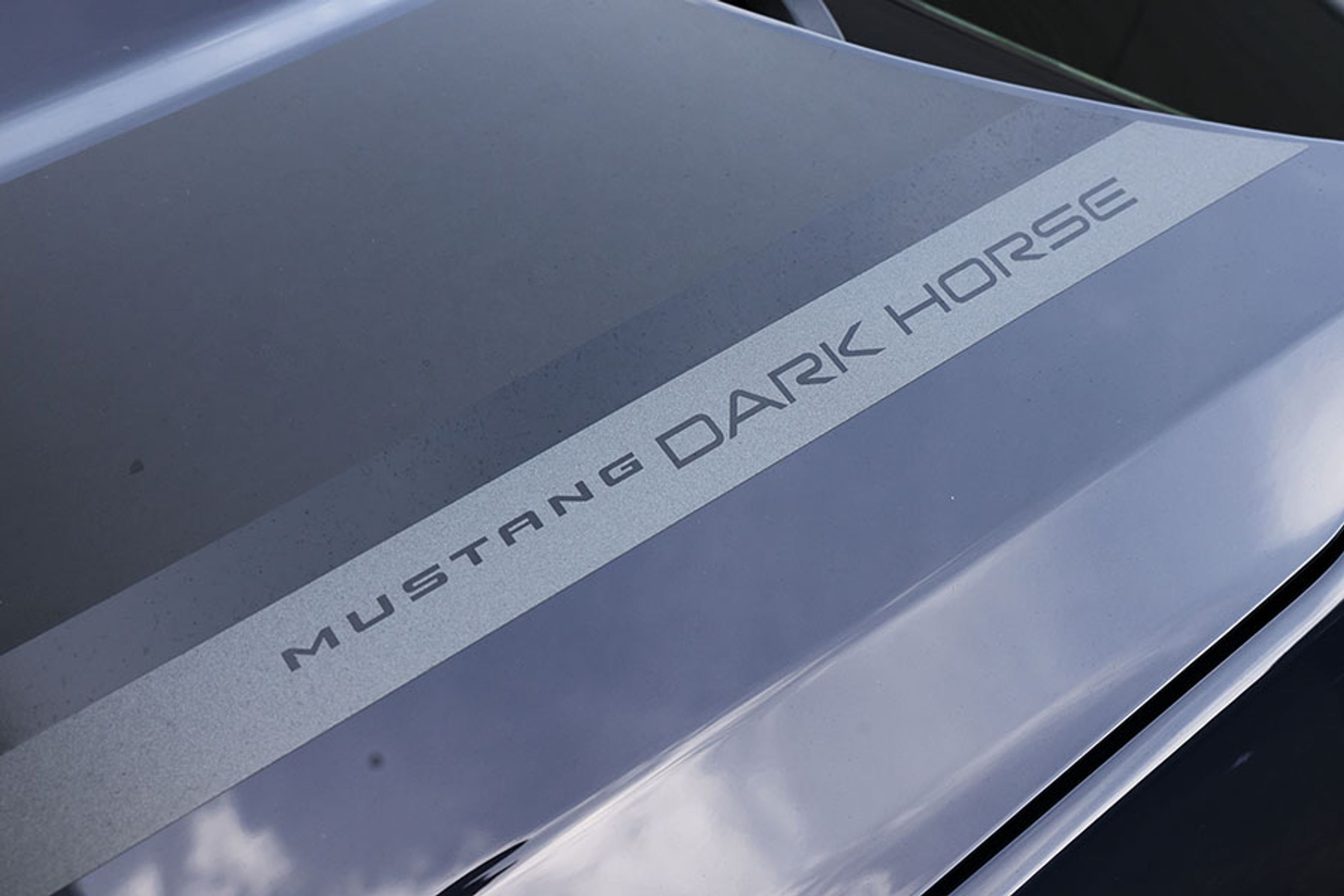 Ud over at vælge farve, kan du også få disse klistermærker, hvor der står Dark Horse. Det virker lidt specielt at se på, men spiller godt sammen med testbilens farve. Klistermærkerne er en del af fortællingen om denne specielle model og er med til at give bilen et mere råt look. 