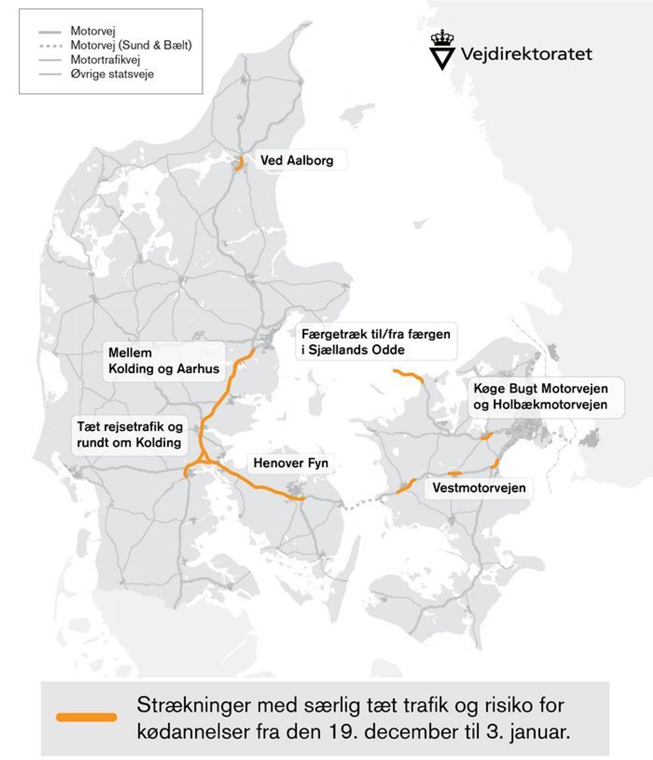 Juletrafikken ventes i år at toppe lillejuleaften, hvor mange skal på tværs af landet. Grafik: Vejdirektoratet