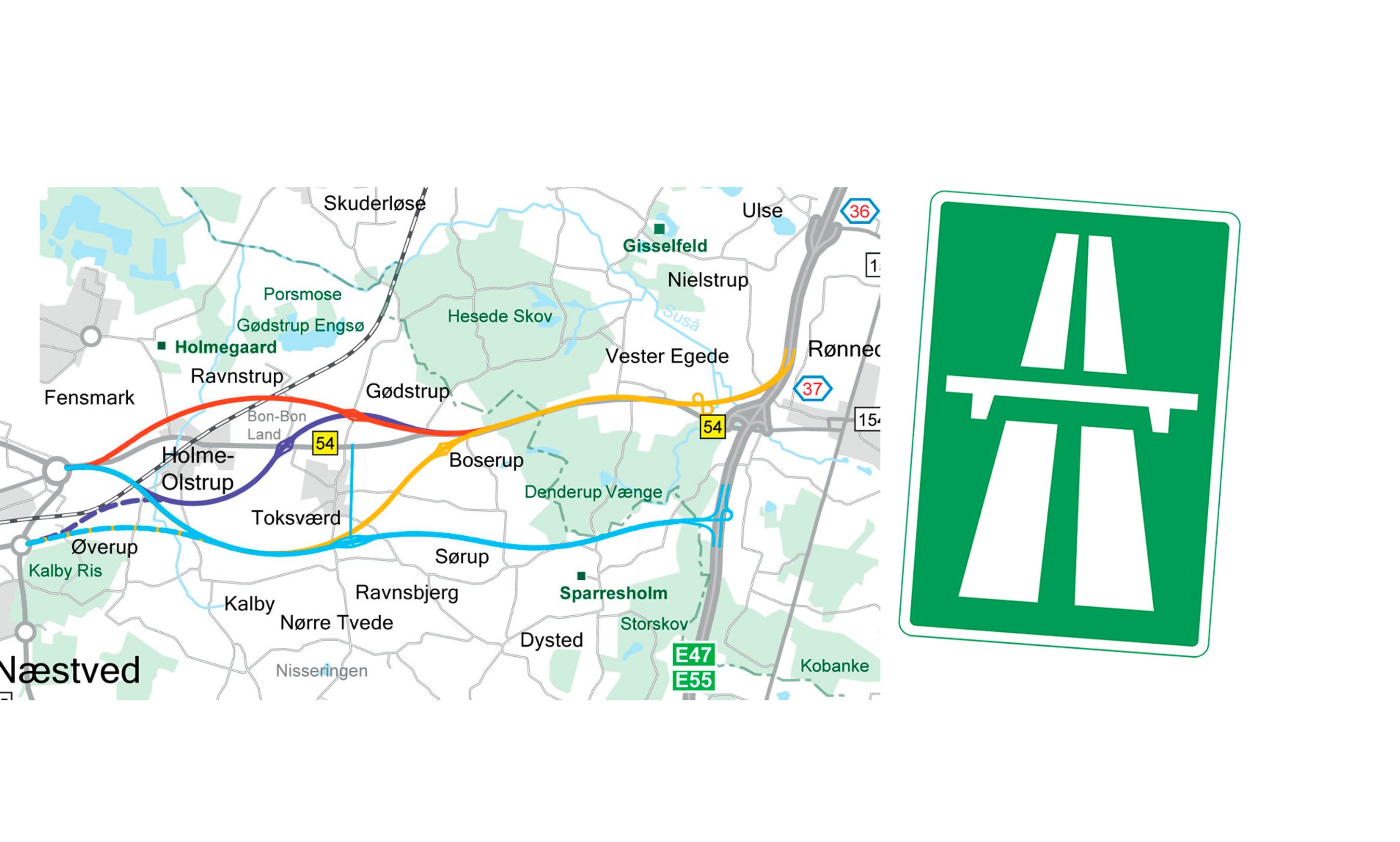 De fire linjeføringer, som nu er i spil.