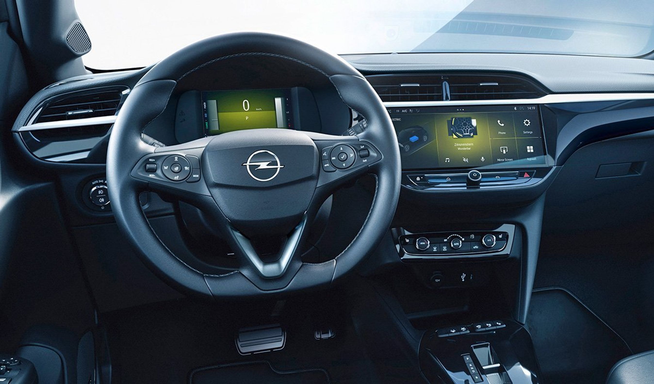 Førerpladsen i Opel Corsa.