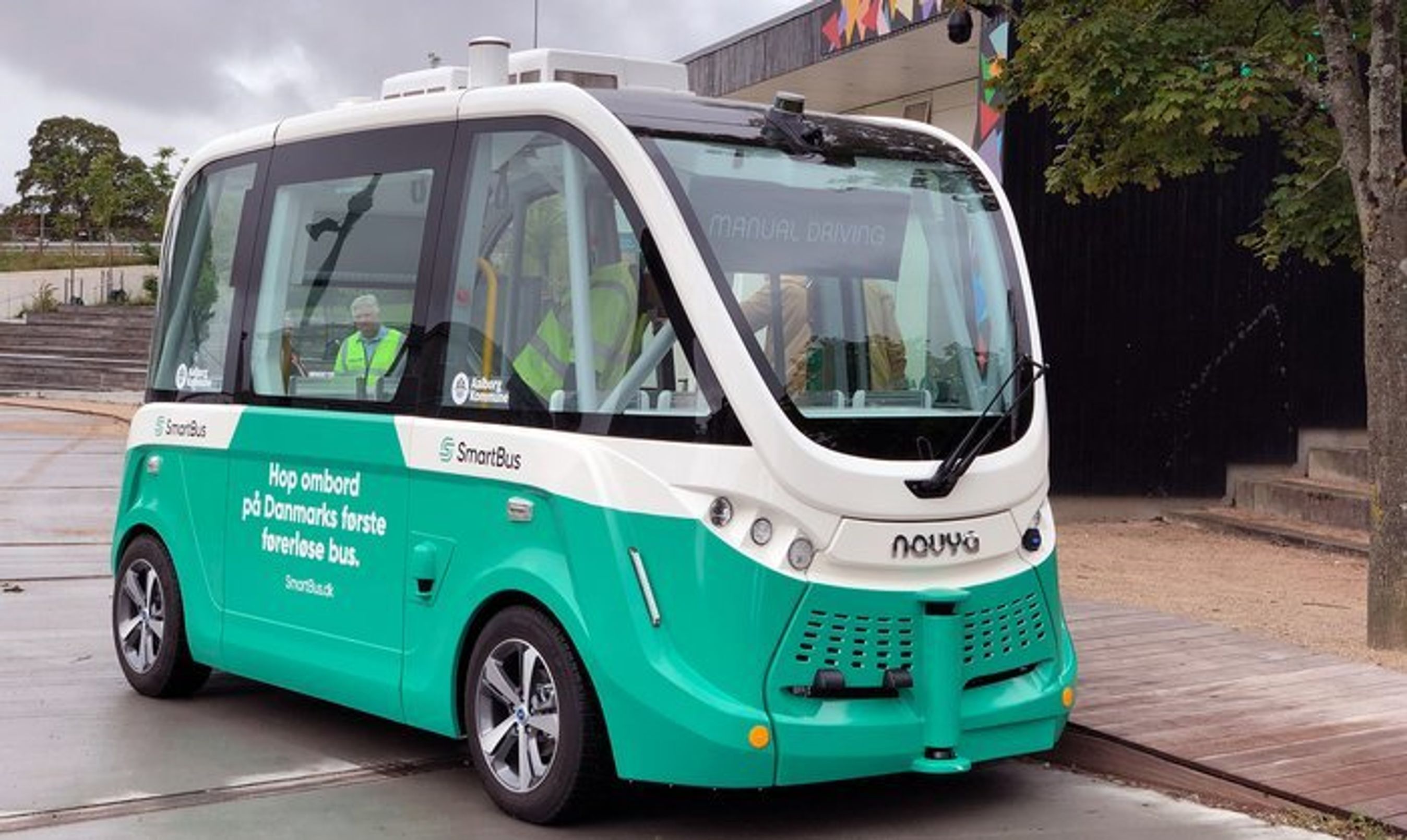 Sådan ser busserne i Aalborg ud. Den er af mærket Navya.