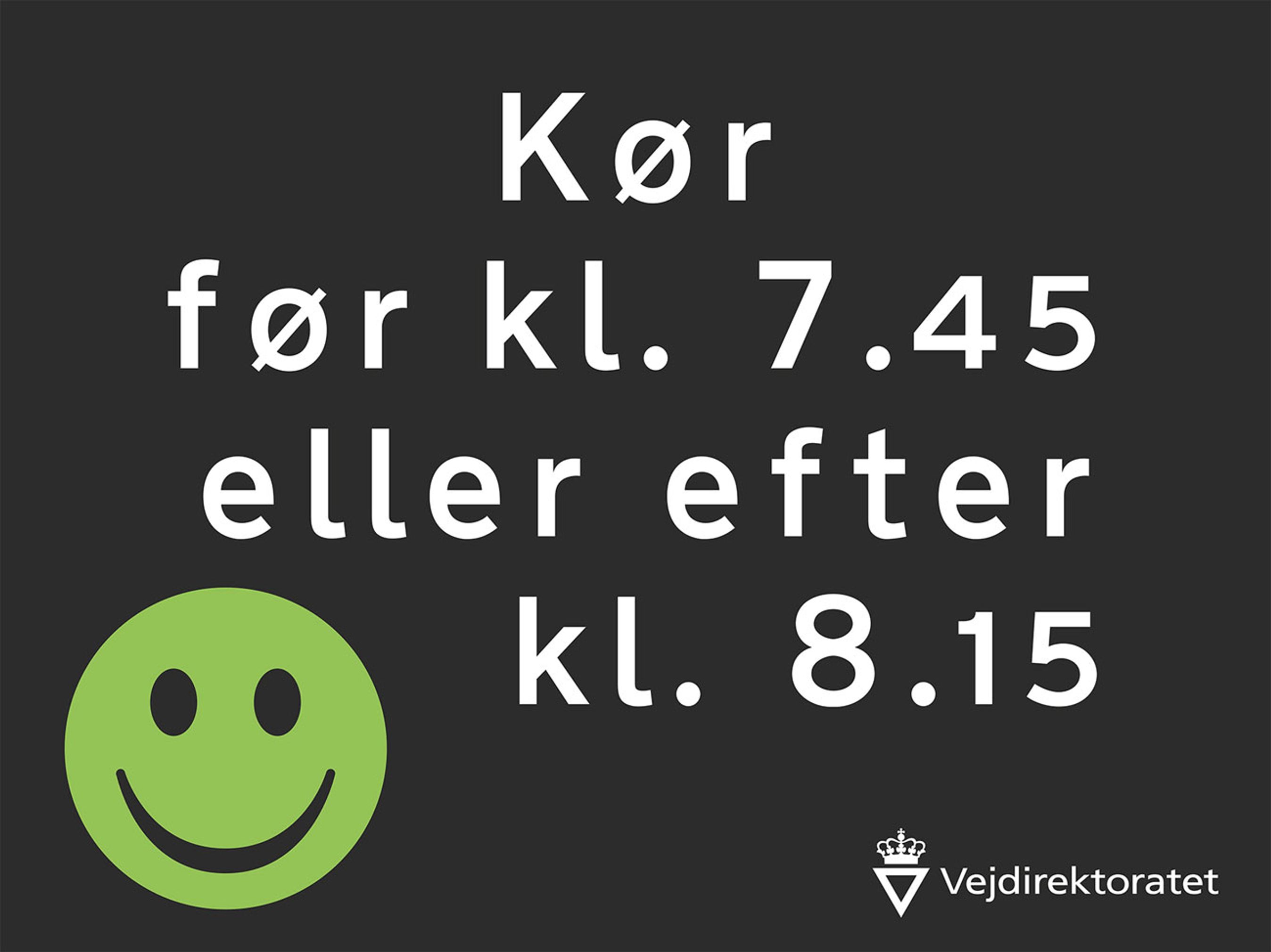 Med klare anbefalinger til hvornår bilisterne med fordel kan køre, håber Vejdirektoratet at pilotprojektet kan være med til at ændre bilisternes vaner, så de styrer uden om bilkøerne. (Grafik: Vejdirektoratet)