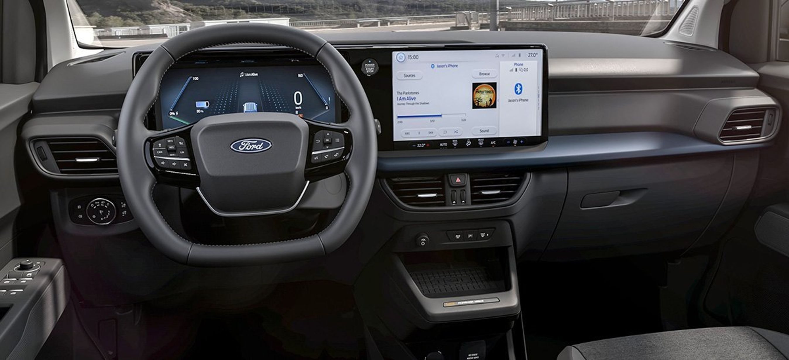 Førerpladsen i Ford Tourneo Courier.