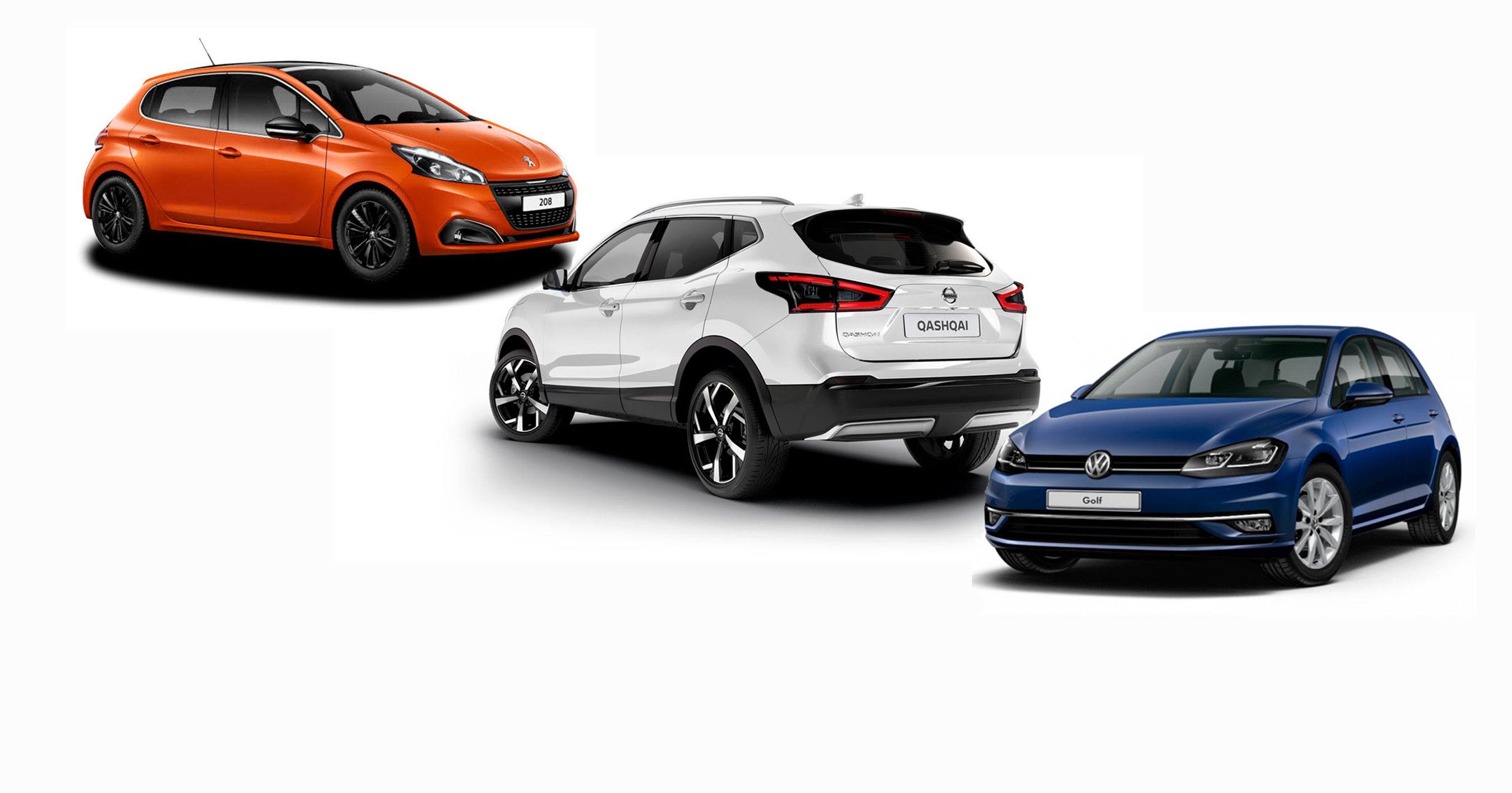 208, Qashqai og Golf.