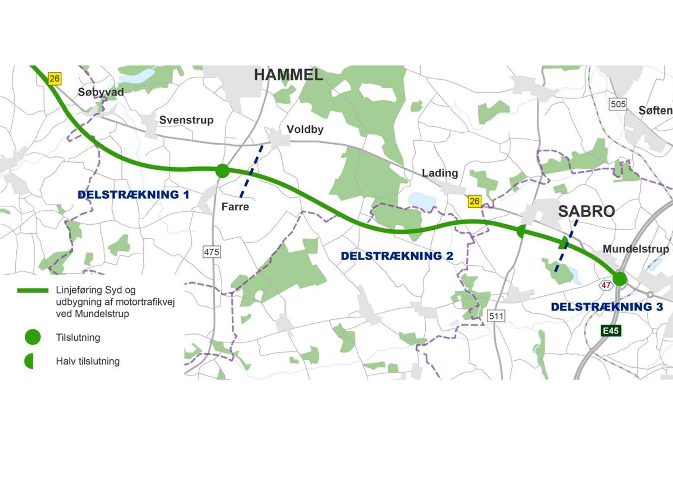 Sådan kommer første del af motorvejen fra Aarhus mod Viborg til at forløbe.