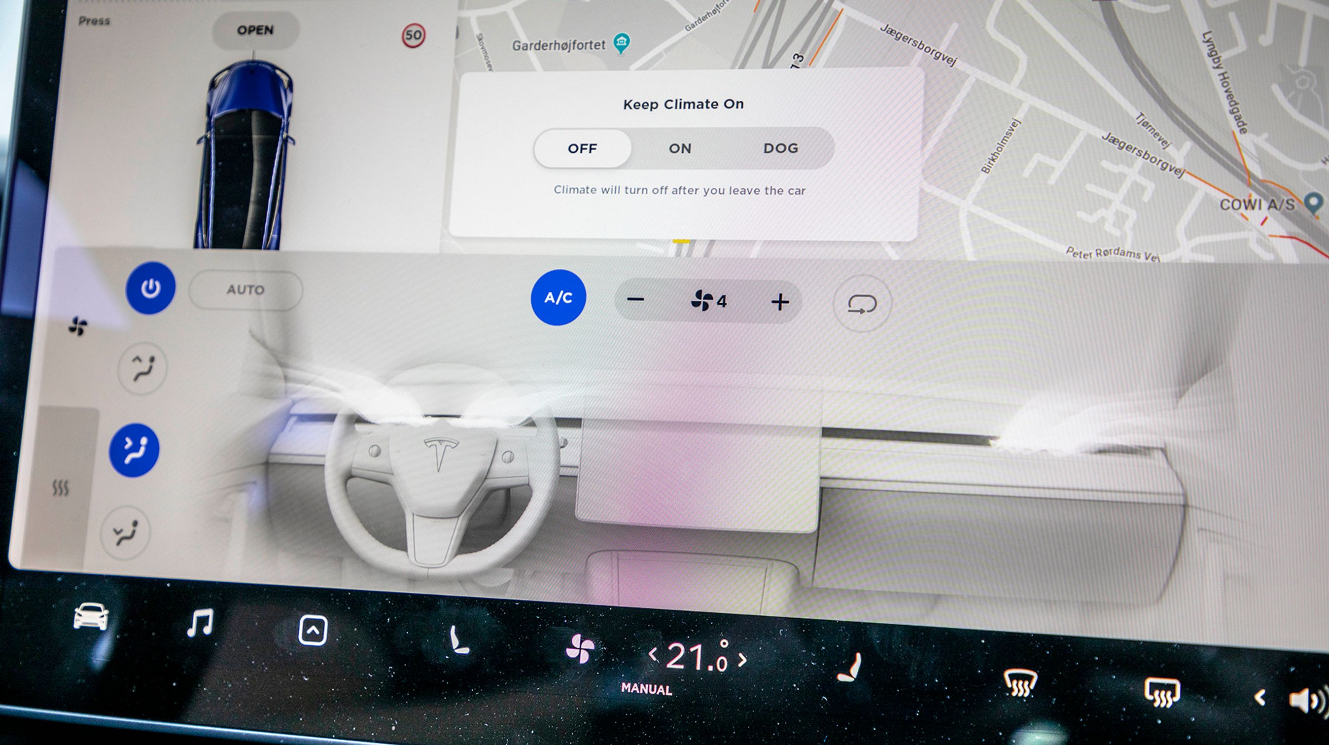 Smart grafik viser på skærmen, hvor luften kommer ind i kabinen.