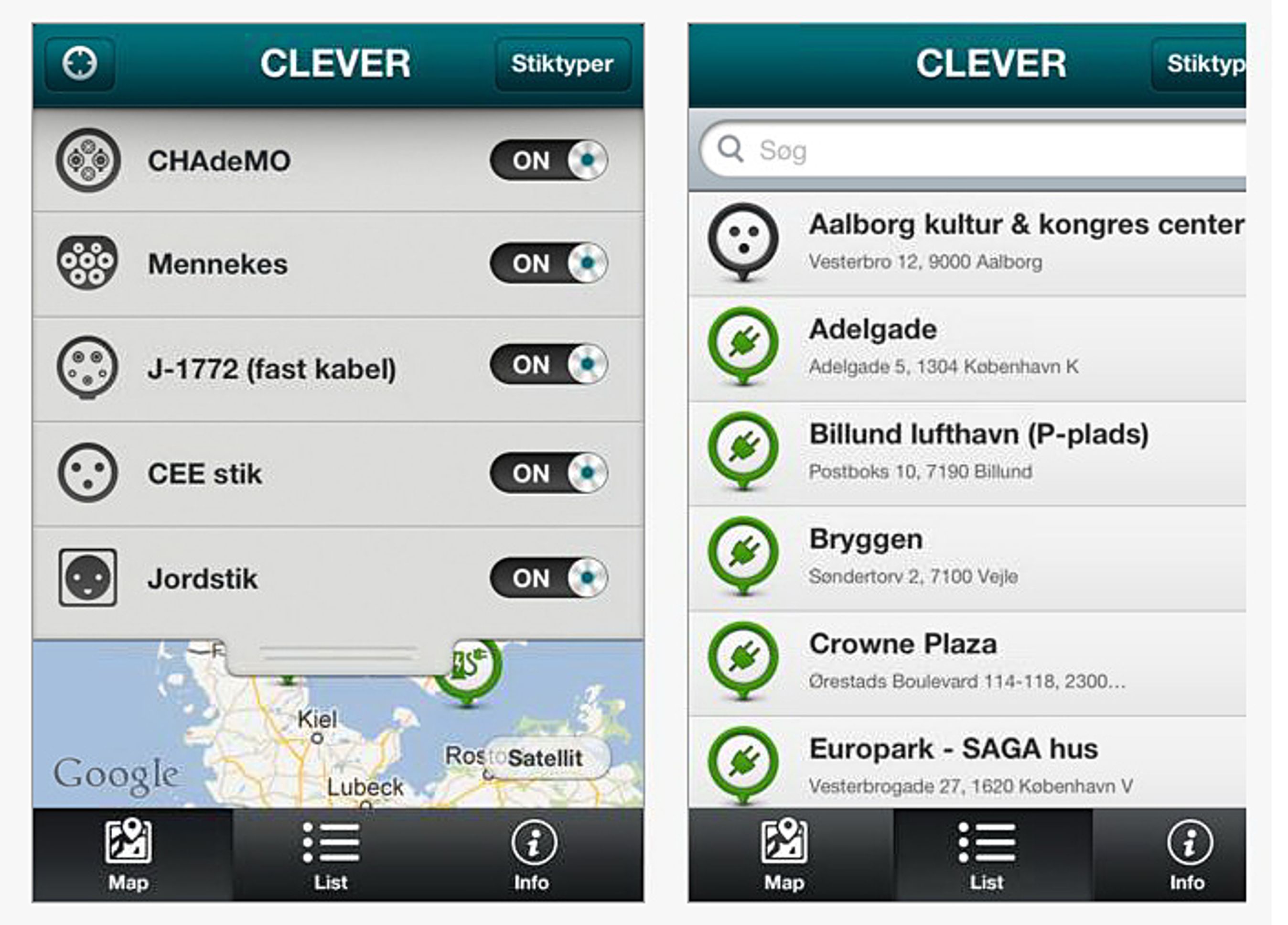 Clevers mobil-applikation gør det nemt at finde selskabets ladestandere.