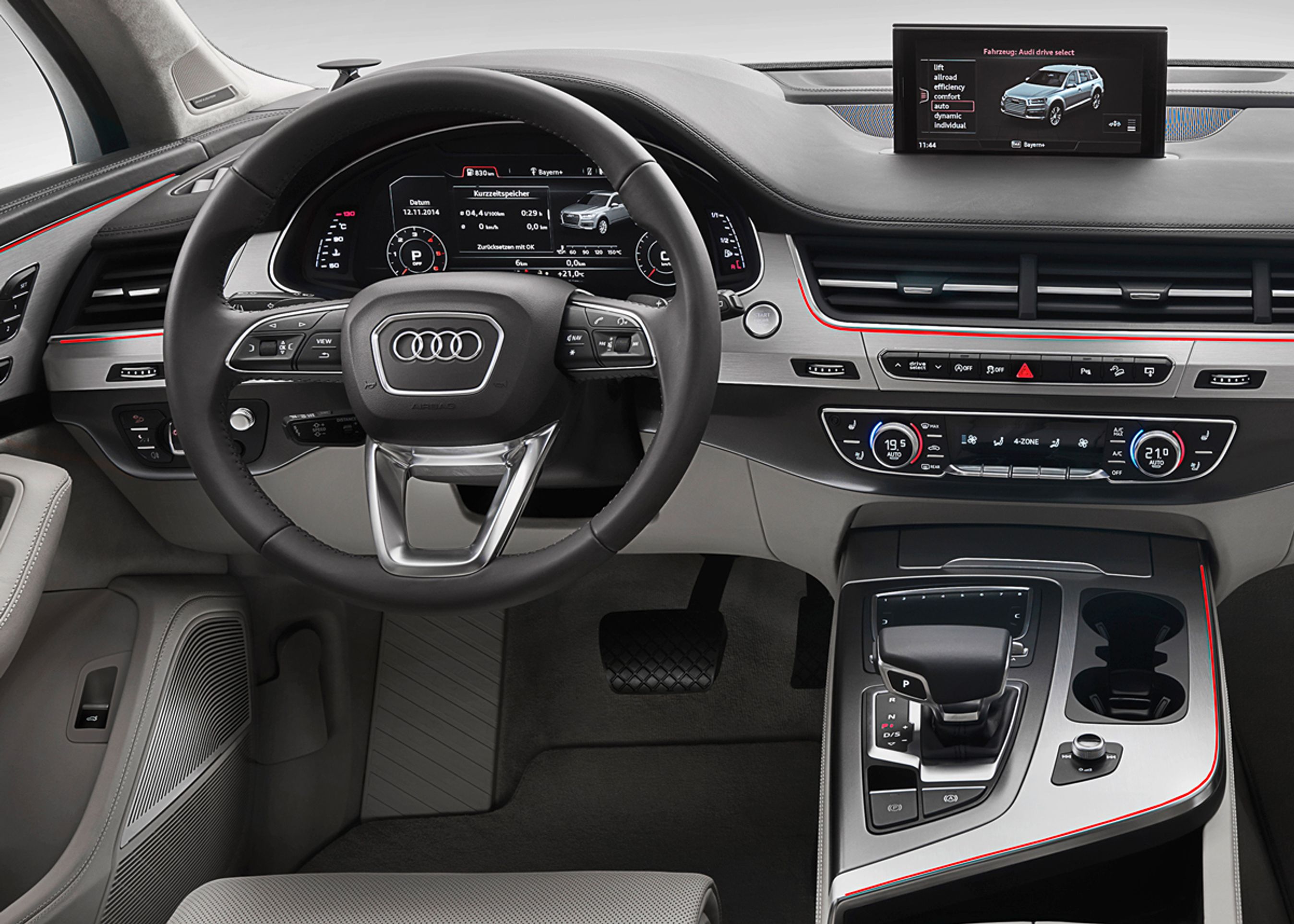 Audi Q7 får mærkets nye 'virtual cockpit', hvor hele instrumenthuset er én stor skærm.