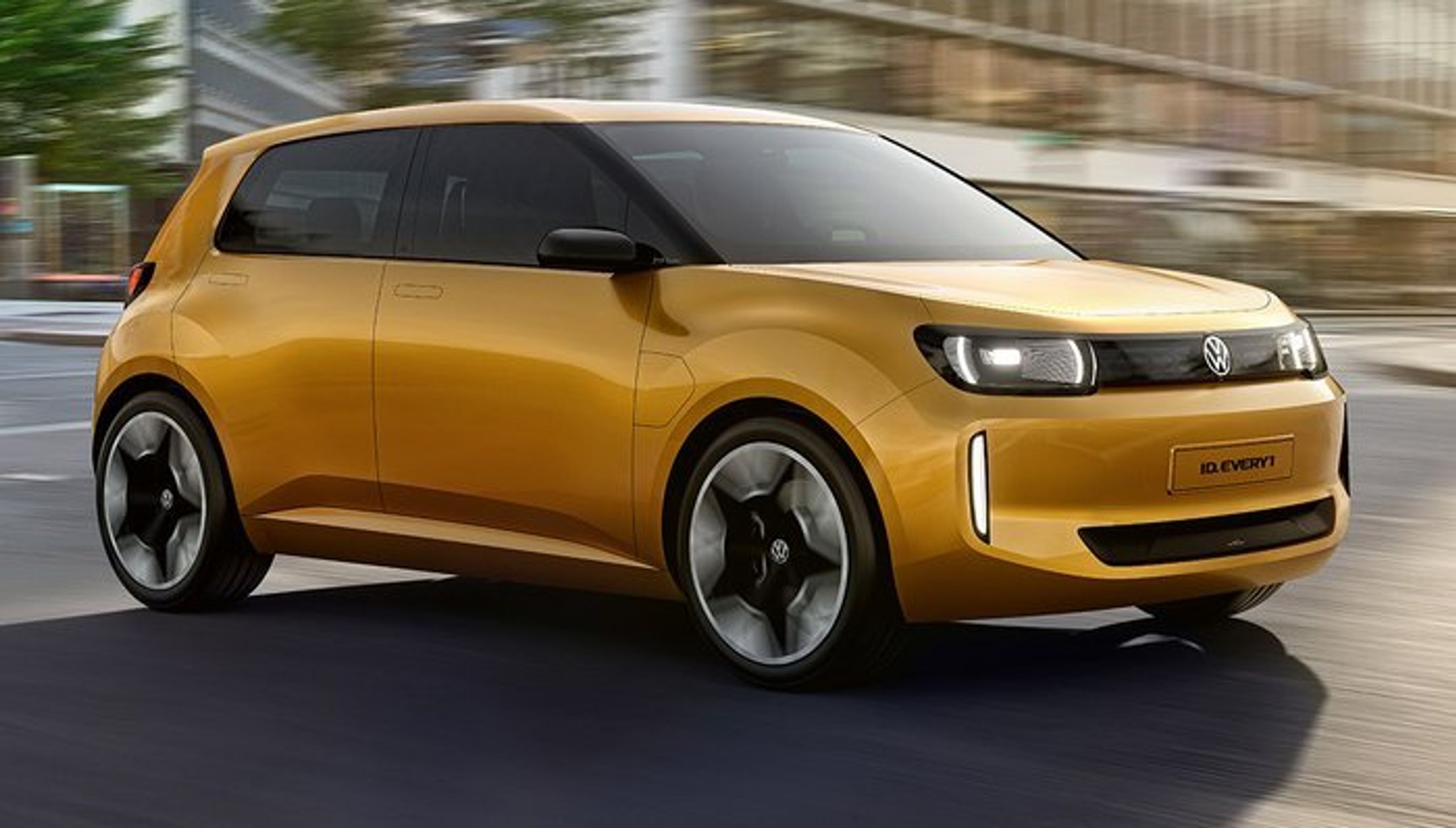 Guldfarvet VW ID.Every1 forfra.