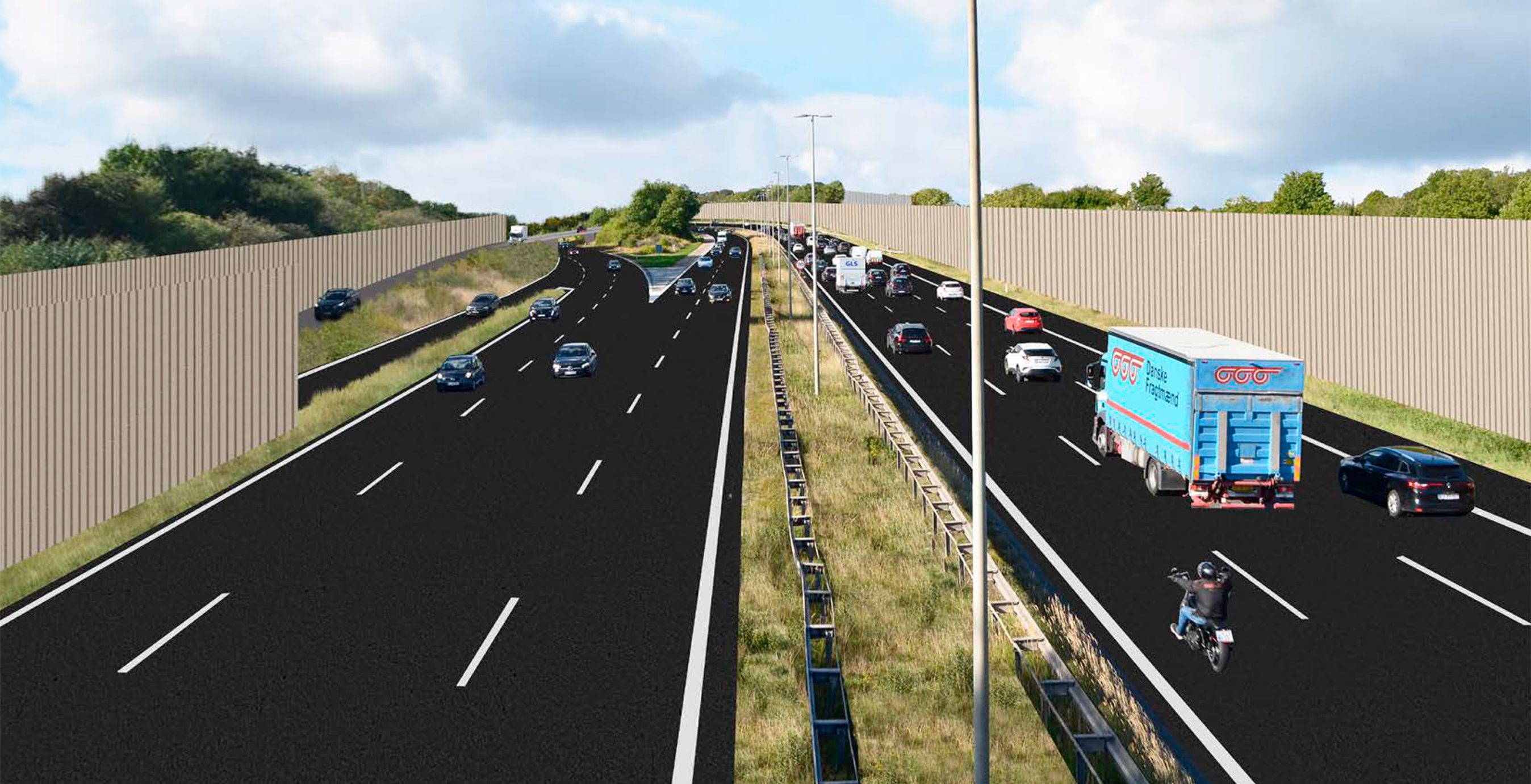 Computerfoto af den udvidede Amagermotorvejen.