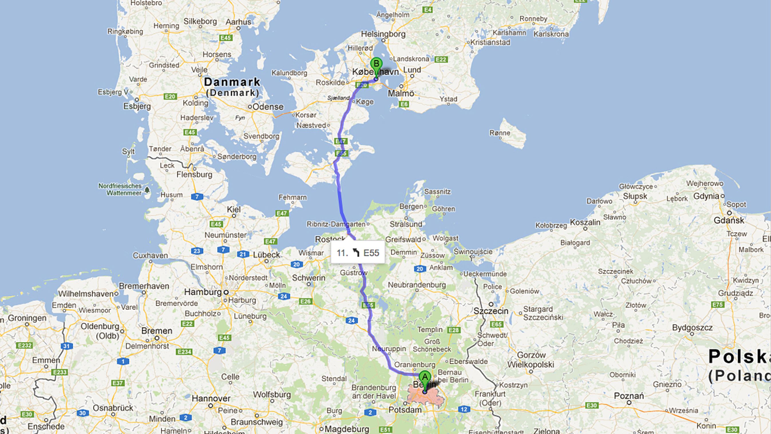 Den 430 km lange cyklerute går fra Berlin ad brede og smalle veje med og uden brosten gennem smukke og afvekslende landskaber i delstaterne Brandenburg og Mecklenburg-Vorpommern og fra Gedser på cykelvenligt flade Lolland op til Falster og Sjælland inden målet i København.